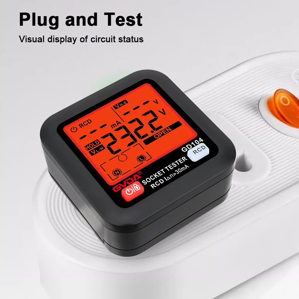 GVDA Digital Socket Tester RCD Leakage Voltage Detection EU Plug Electric Circuit Breaker Finder Ground Neutral Line Phase Check 2
