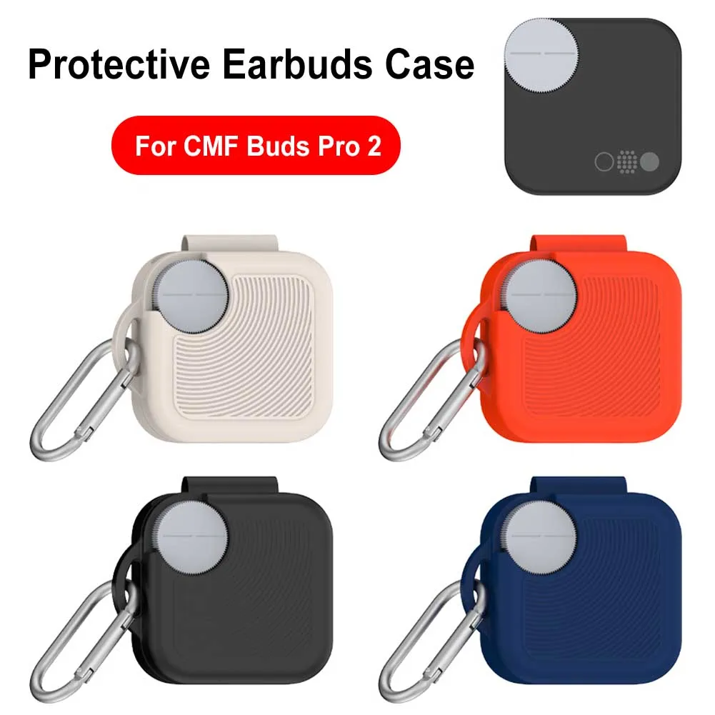 Silicone Protective Case with Carabiner Protector Cover Full Protections Housing for Nothing CMF Buds Pro 2 Earphones