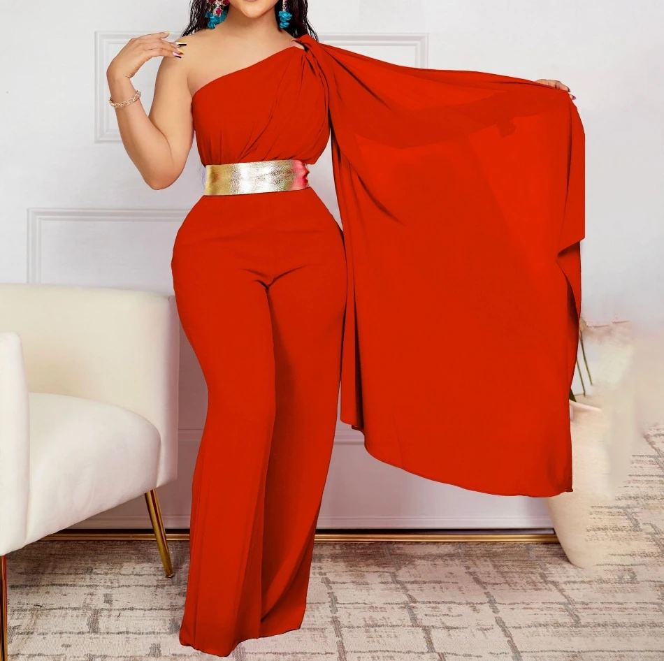 Minimalist and Fashionable 2024 Jumpsuit New Style High Waist Diagonal Collar Spliced Folded Ol High Waist Jumpsuit