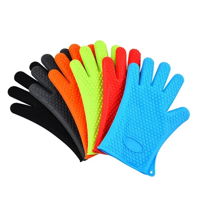 Silicone Oven Mitt Oven Gloves Heat Resistant Gloves Full Finger Hand Wrist Protection Silicone Heat Resistant Mitts New