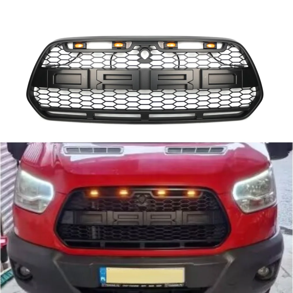 

For Transit Raptor Style Grills For Ford Transit 2015-2018 LED Front Bumper Center Grille Mesh Honeycomb Racing Radiator Grille