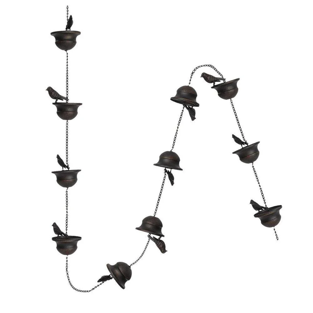 

New Outdoor Rain Chain Home Decor 2.4M Bronze Home Decoration Iron Metal Pendants Iron Bird Outdoor Rain Chain