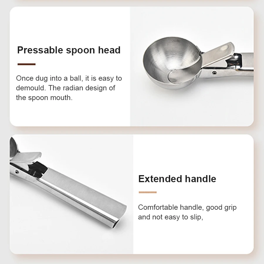 Stainless Steel Dual-purpose Ice Cream Scoop Ice Cream Scooper Multifunctional Fruit Scoop Kitchen Supplies 3