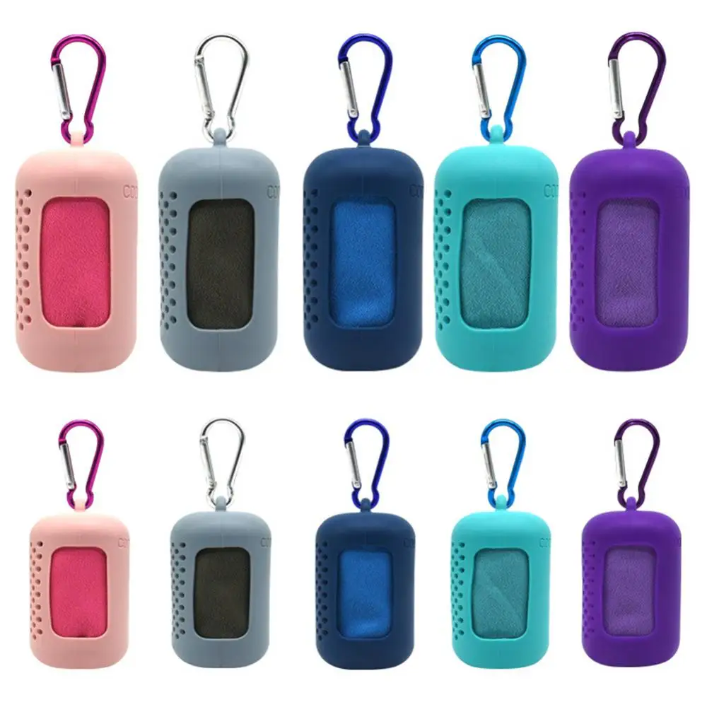 Quick Dry Cooling Towel Soft Chilly Sweat Absorption Cold Towel Carabiner Clips Storage Box Sports Running Yoga Gym Club Towel 5pcs tea towel clips cloth hanging metal clips