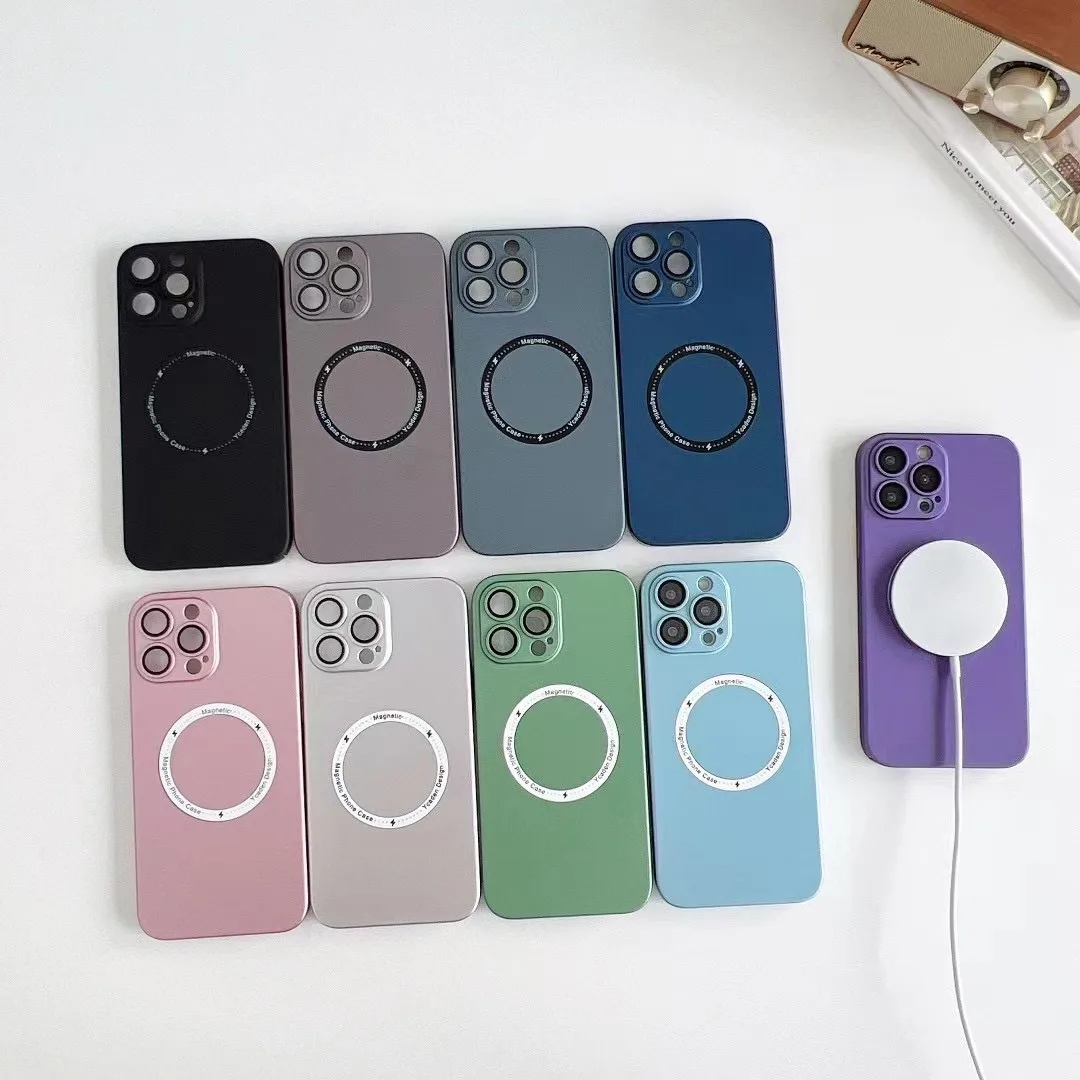 

10Pcs/For Magsafe Magnetic Wireless Charger Case for iPhone 14 13 12 11 Pro Max Plus Luxury Matte Glass Lens Shockproof Cover