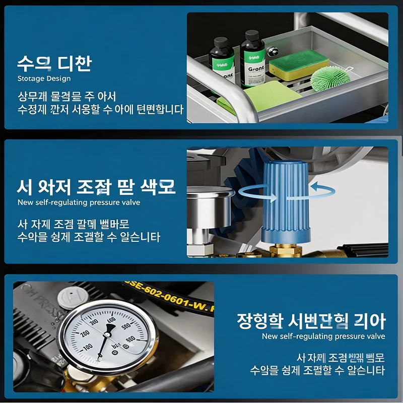 220V 고압 세척기 휴대용 전동 전원 세척기 호스 릴 보관 선반 포함 가정용 세차 정원 물주기