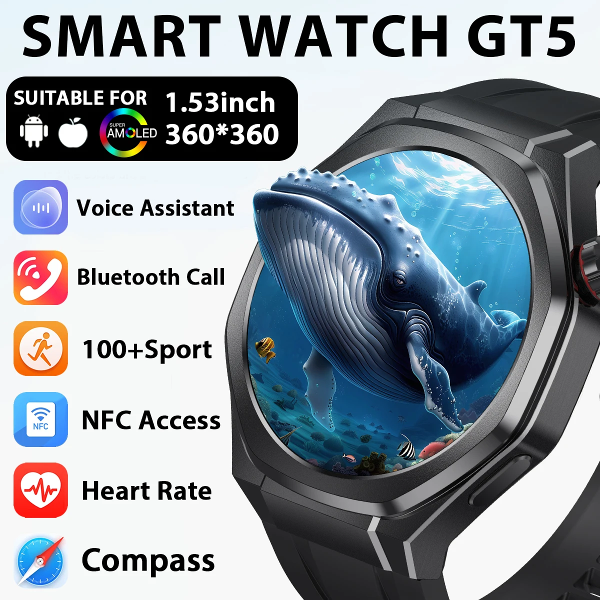 2025 جديد هواوي GT5 برو ساعة ذكية للرجال HD AMOLED شاشة GPS مسار الحركة معدل ضربات القلب بلوتوث دعوة 1.53 "ساعة ذكية IP68