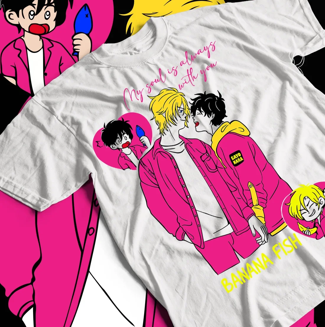 

Женская футболка Ash Lynx Eiji Okumura Card аниме Kawaii футболка всех размеров