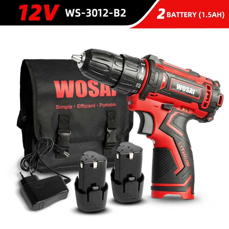 WOSAI 12V 16V 20V Cordless Drill lithium-ion Battery Electric Screwdriver 25+1 Torque Mini Wireless Power Driver DIY Power Tools concrete nail gun Power Tools