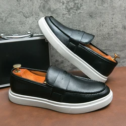 Black Men's Vulcanize Shoes Slip-On Brown Pu Leather Sneakers Shoes for Men with  Size 38-46