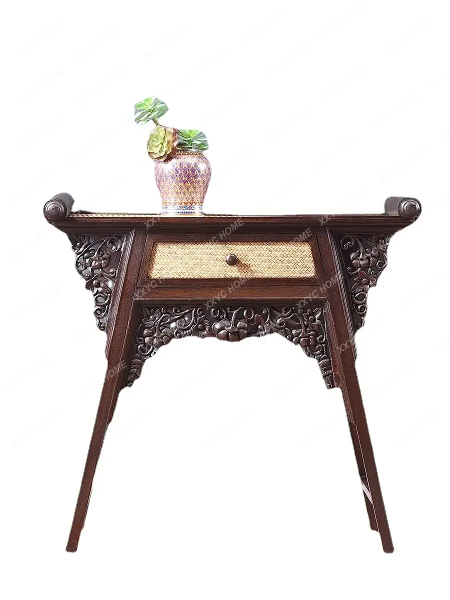 

Solid Wood Rattan Woven Carved Altar Thai Bamboo Buddha Drawer Storage Household Console Tables Furniture Handmade Rattan