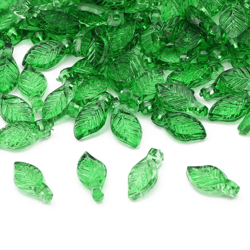 20 Pcs/lot Green Leaf Shape Beads Glass and Acrylic Beads for