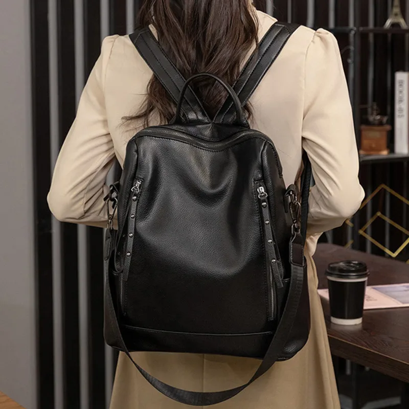 New fashion women's backpack elegant leather school bag for girls large capacity Feminina travel backpack