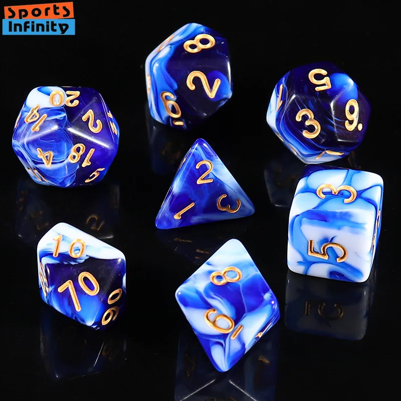Colorful Polyhedral Dice D20 D12 D10 D8 D6 D4 7 Pcs COC RPG Board Game Running Group Acrylic Number Dice Kit Dnd Set