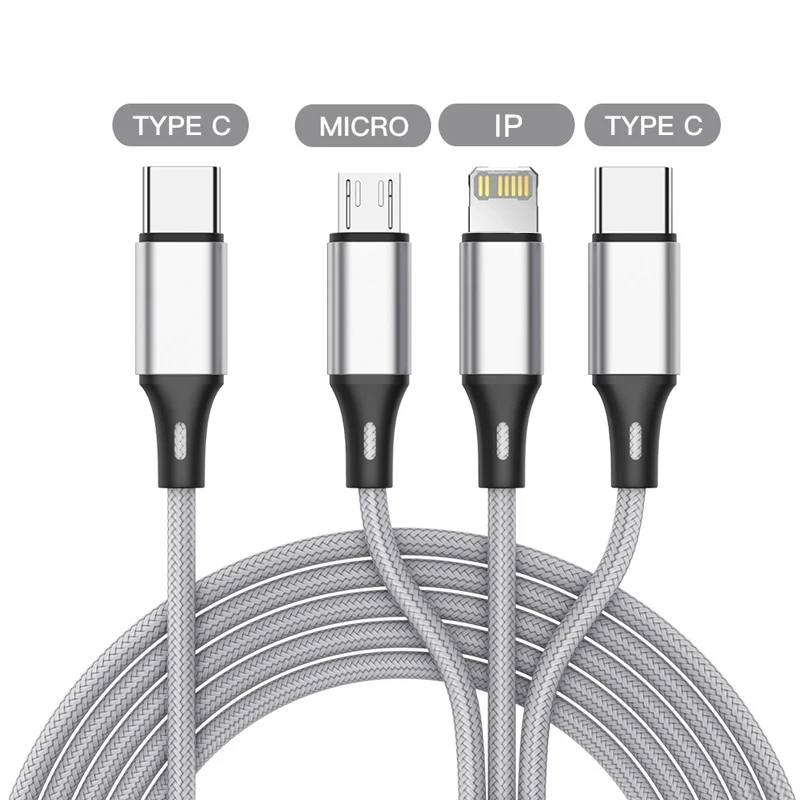 USB C에서 마이크로 USB C 타입 PD 케이블, 아이폰 14, 13, 샤오미, 화웨이 아너, 휴대폰 나일론 코드, 멀티 플러그 충전 와이어, 3 in 1