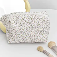 Quilted Floral Makeup Bag Zipper Cute Print Flower Storage Organizer Makeup Accessory Toiletry Bag Large Capacity Cosmetic Bag 1