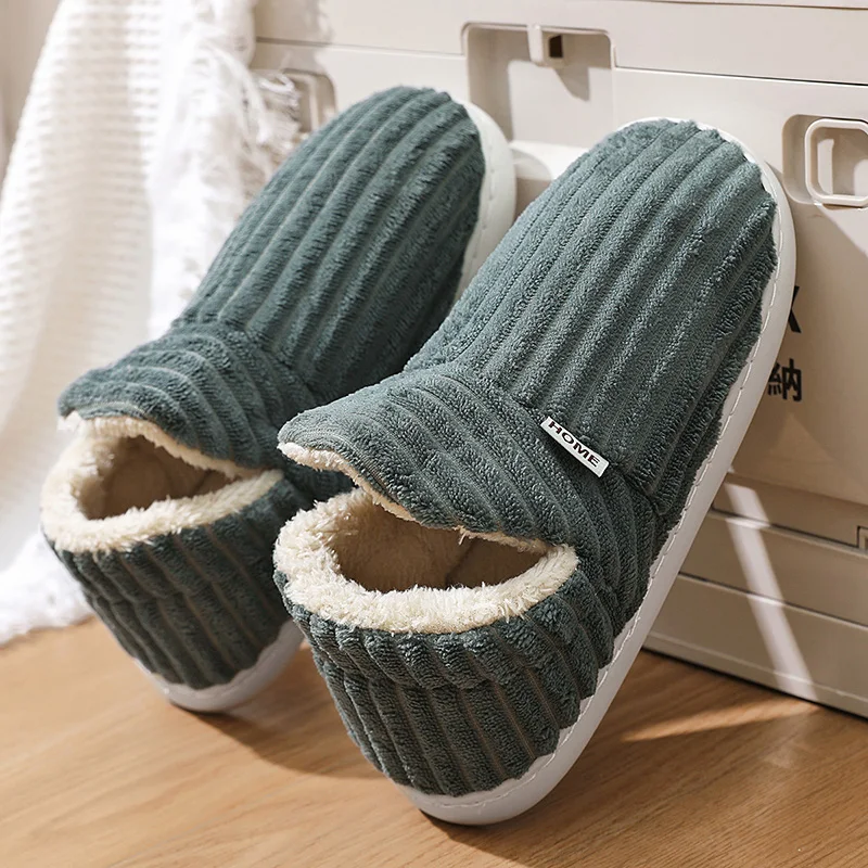 Men's Slippers Winter New Keep Warm Plush EVA Soft-soled Slides Slippers Indoor House Walking Shoes