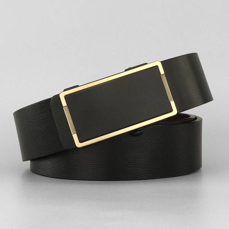 

Designer high quality toothless belts men casual smooth Automatic Buckle genuine leather black younth luxury brand waist strap