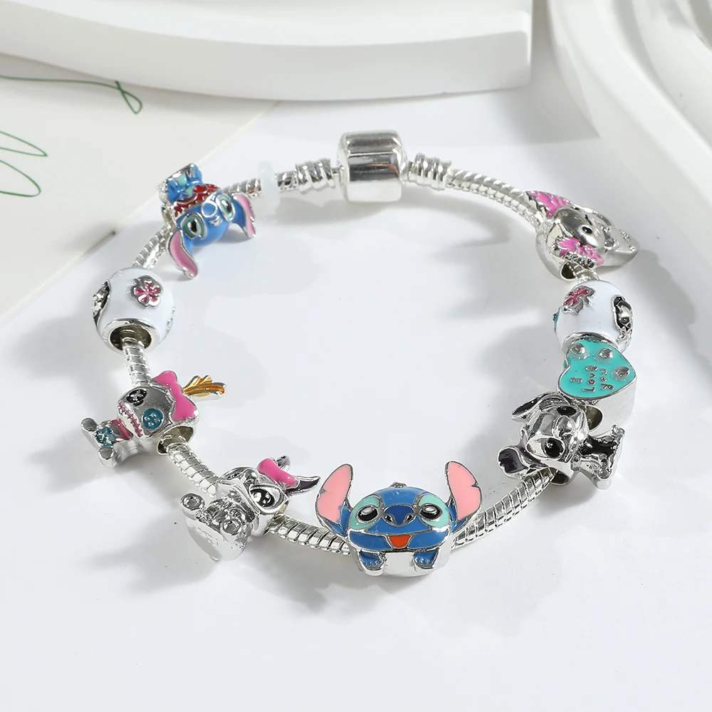 Bracelet à breloques inspiré du dessin animé Disney Stitch pour femme,  pendentif point bricolage, perles, bracelet, bijoux cadeaux, CAN o & Stitch