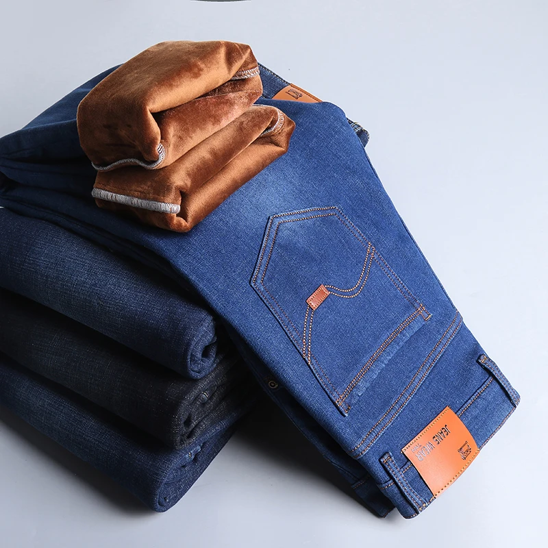 Men's Jeans Denim Autumn and Winter New Plush Thickened Loose Straight Large Size Warm Work Casual Long Pants 5