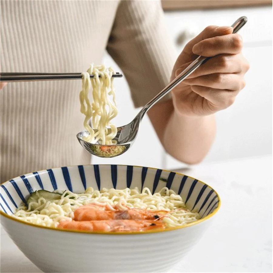 Stainless Steel Spoon Cutlery Set 5pcs/1pc Soup Spoon Rice LongHandle Tableware Set Kitchen Utensils