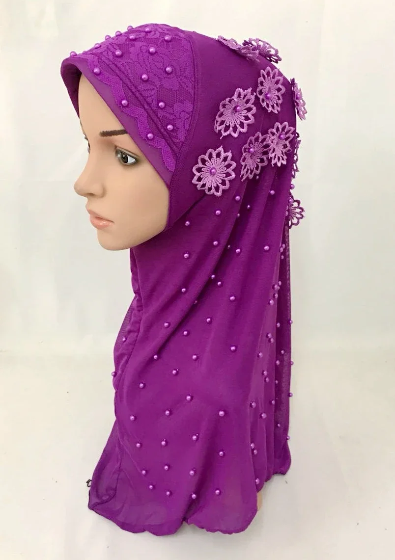Women's Double-Layer Gauze Hijab Soft Beading Elastic Super Grenadine Instant Turban Islamic Hat Fashion Summer