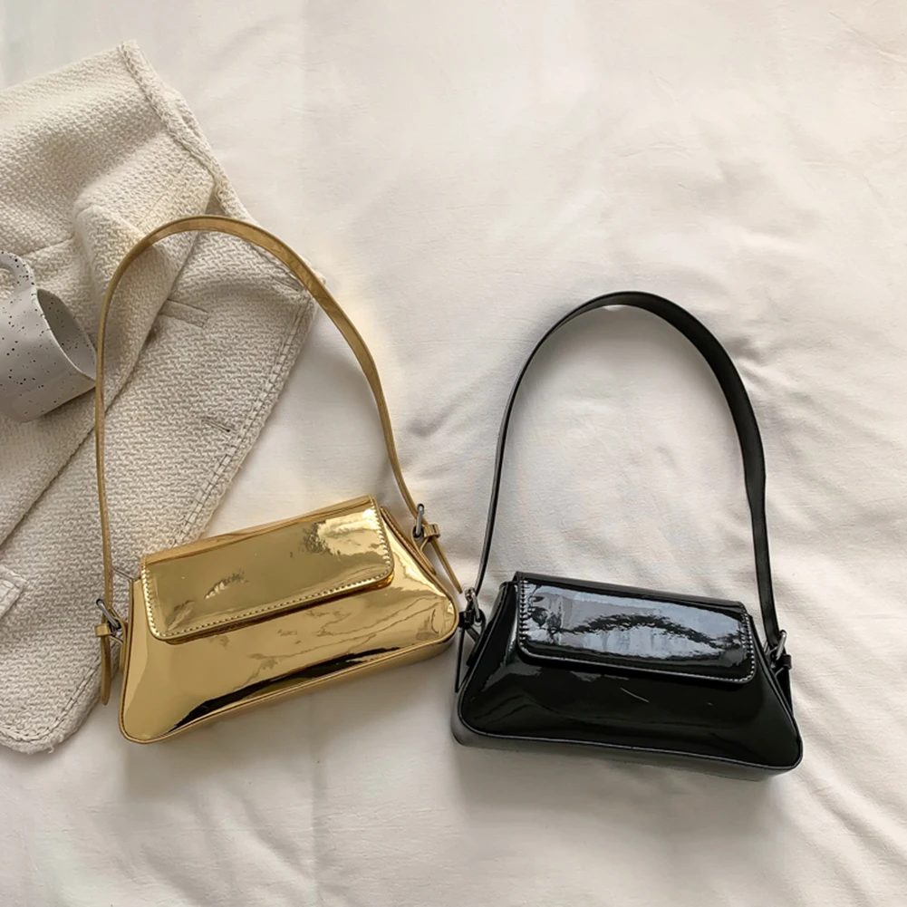 Women Underarm Bag PU Leather Ladies Tote Bags Bright Fashion Casual Portable Exquisite Solid Color Female Satchel