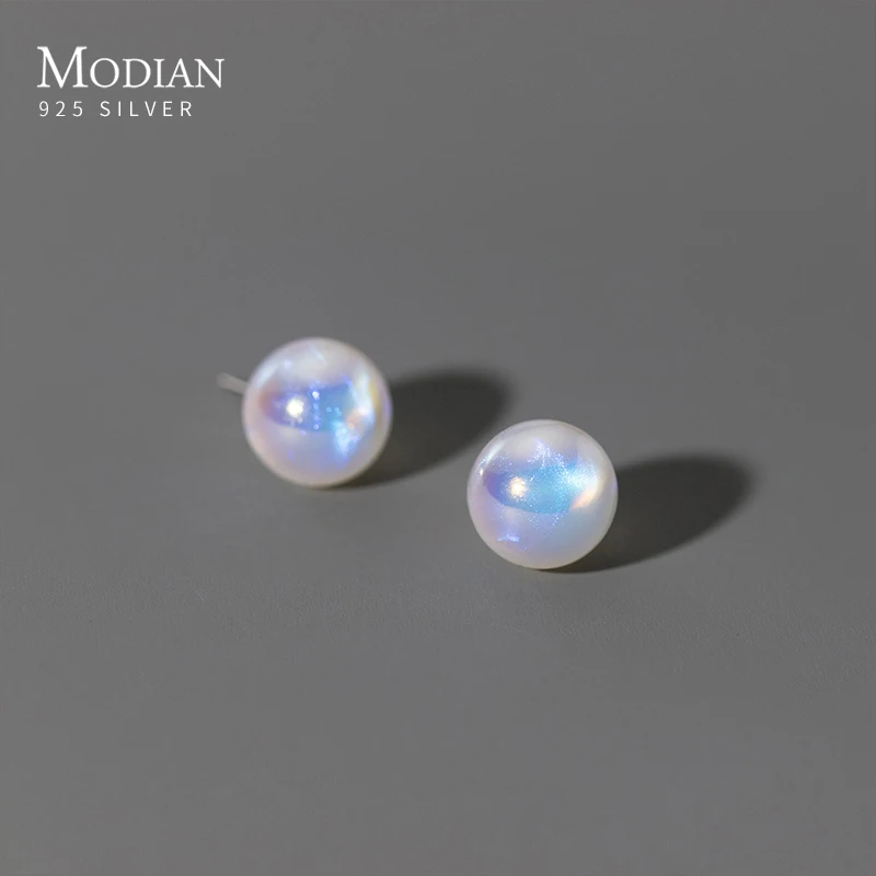 Modian-레인보우 쉘 진주 6 8 10 12MM 스터드 귀걸이,  패션 심플한 귀 스터드, 여성 데이팅 쥬얼리