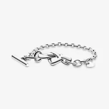 

Authentic S925 Sterling Silver Knot Heart T-chain Bracelet Suitable For Women's Diy Jewelry Original Charm