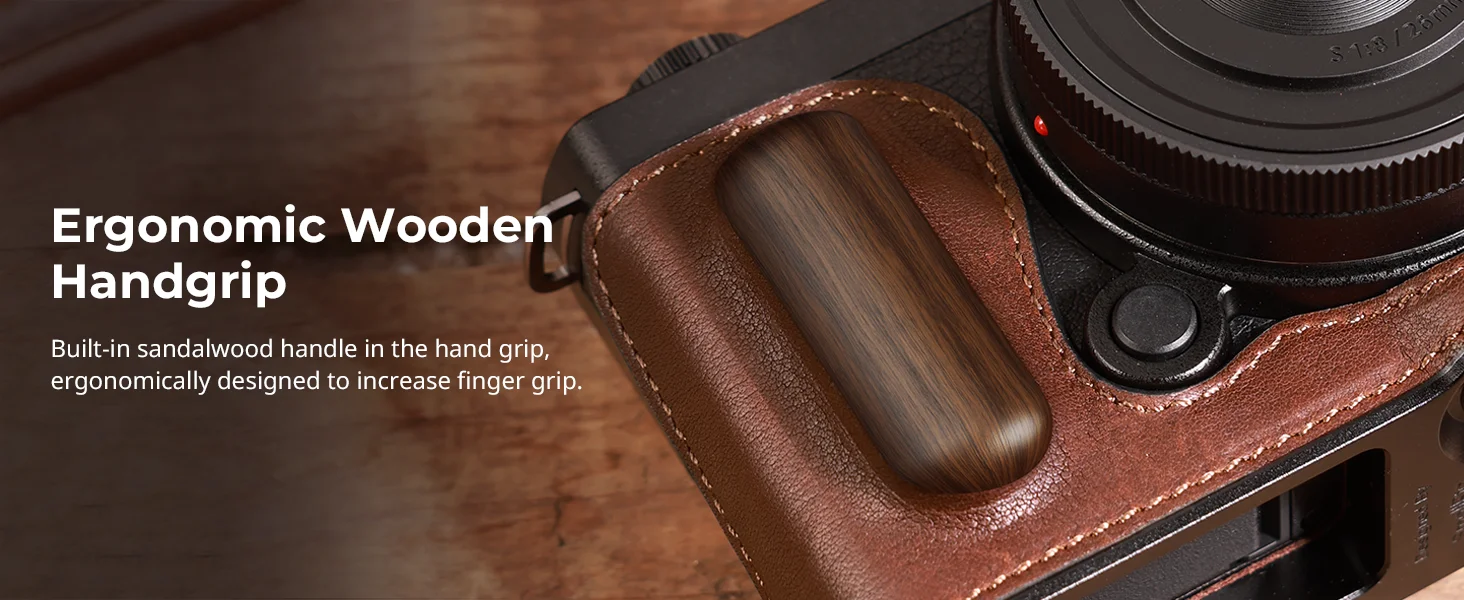 S9 Leather Half Case, Camera Leather Case for Panasonic LUMIX S9 Built-in Wooden