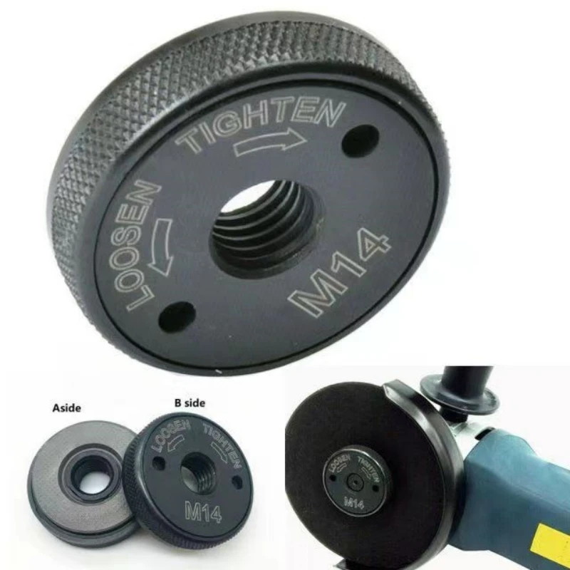 Schwarze M14 Schnellspann-Flanschmutter für Winkelschleifer, Verriegelungs- und Entriegelungsmutter mit Druckplatte, Elektrowerkzeug-Zubehör, Klemmvorrichtung – Detail 3