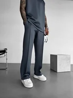 New men's casual pants, stylish and comfortable elastic waist drawstring single-line pleated solid color pocket mops pants 2