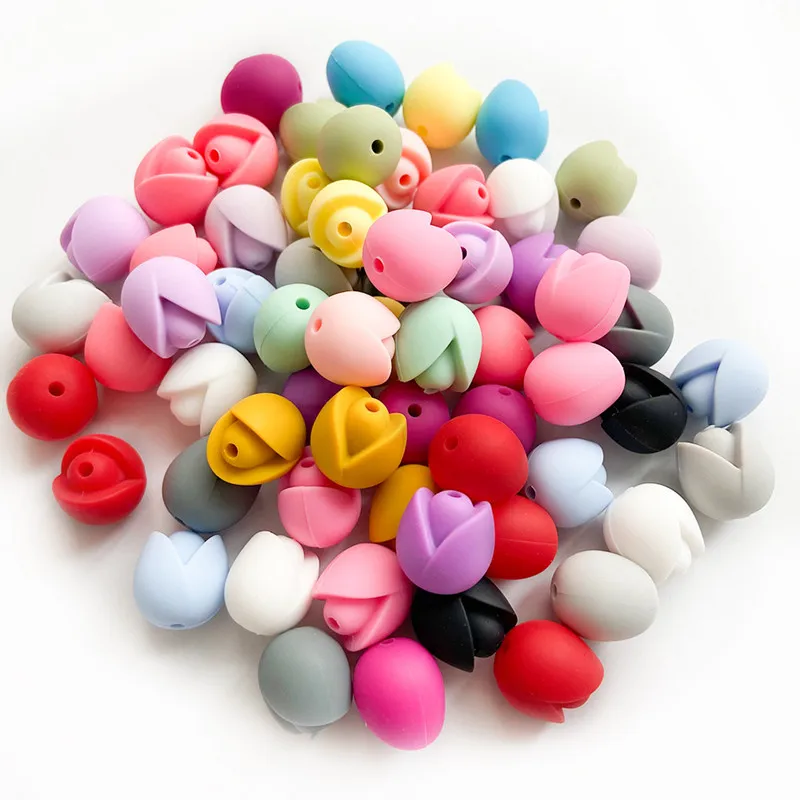 

50pcs Rose Silicone Beads Focal BPA Free Food Grade Silicone DIY Pacifier Chain Beads Newborns Teething Toys Jewelry Accessorie
