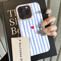 Minimalist Blue and White Striped Heart Pattern Phone Case - Galaxy S23+ (Pink)
