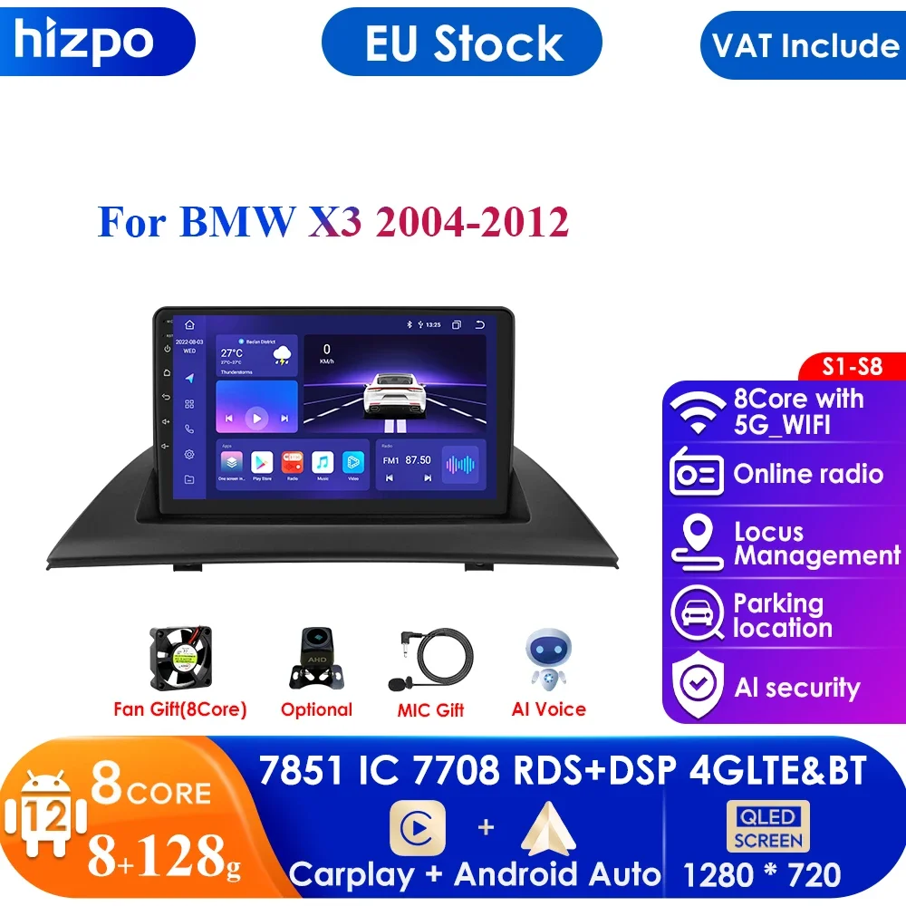 8 + 128 Android 12 Autoradio Lettori Video Multimediali Per Bmw X3 E83 2004-2012 Carplay Auto 2Din Navigazione Gps Monitor Unità Principale