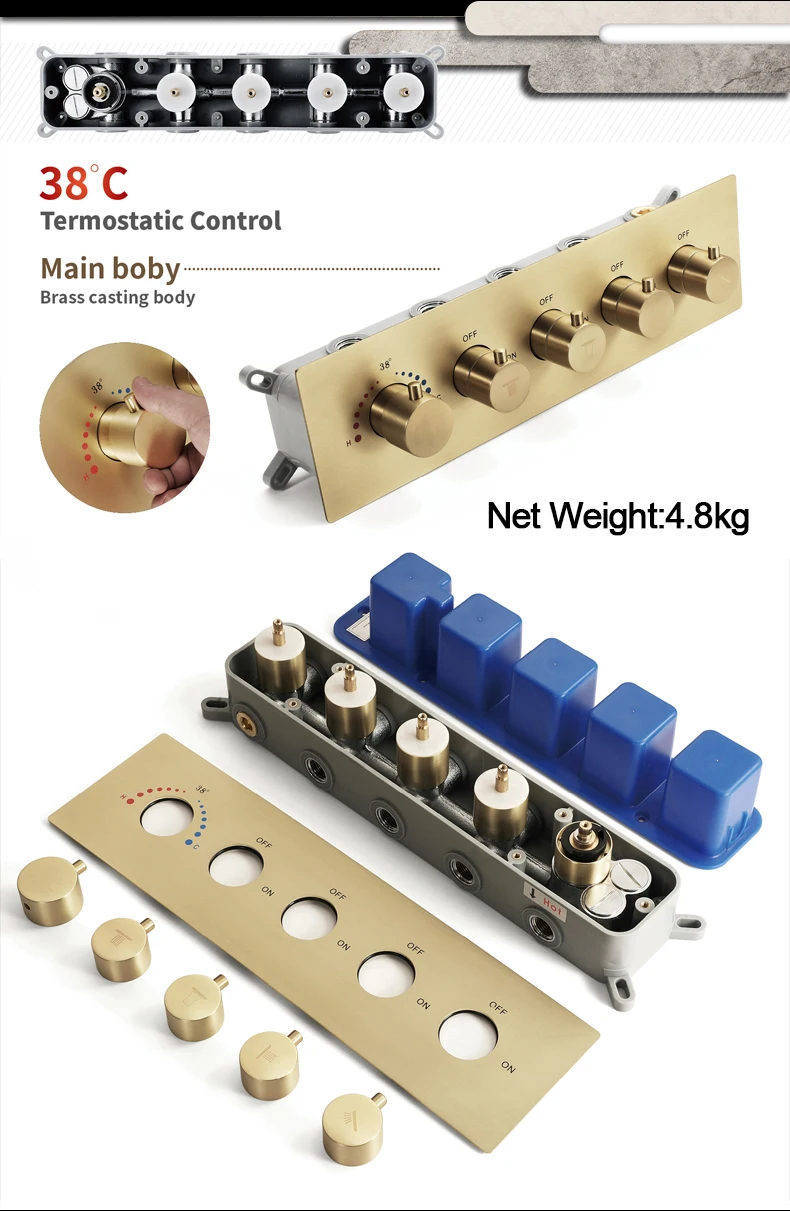 Description Picture 4 of itemM Boenn Brushed Gold Modern Music Shower System Rainfall LED Shower Head Concealed Thermostatic Mixer Smart Bathroom Faucet Set