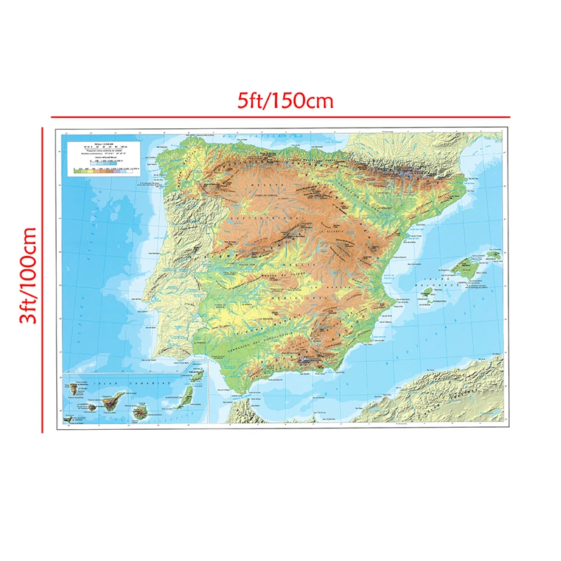 Map of The Spain in Spanish Non-woven Canvas Painting Wall Art Poster 150*100 CM Office School Supplies Home Decoration