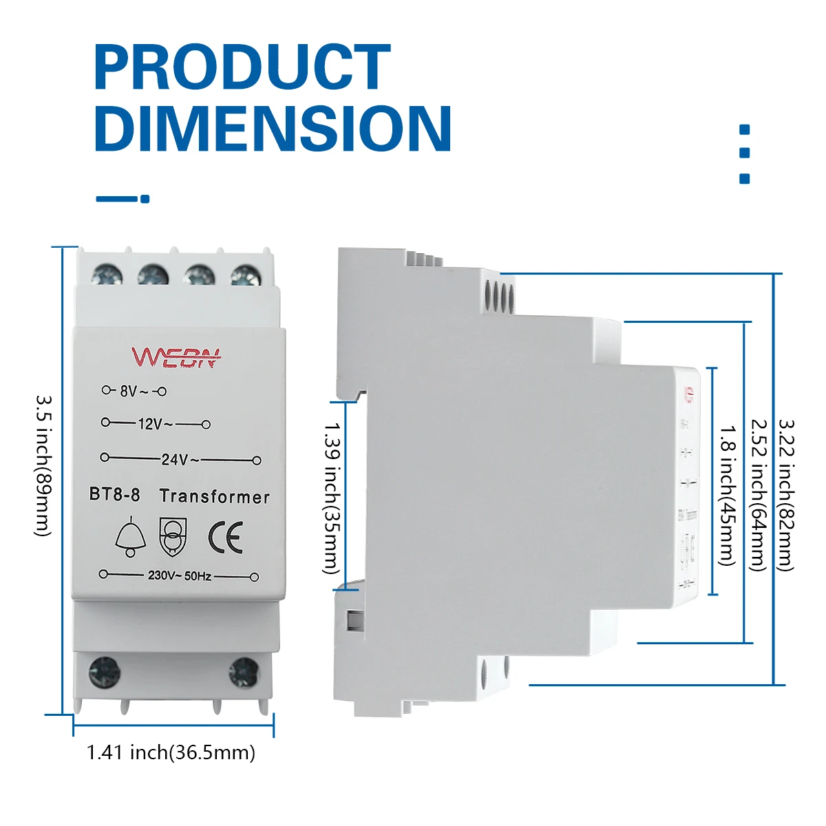 Doorbell Transformer 8/12/24V CE Approved Compatible with Ring/Bell/Bell Smart rail type doorbell protector rated voltage BT8-8