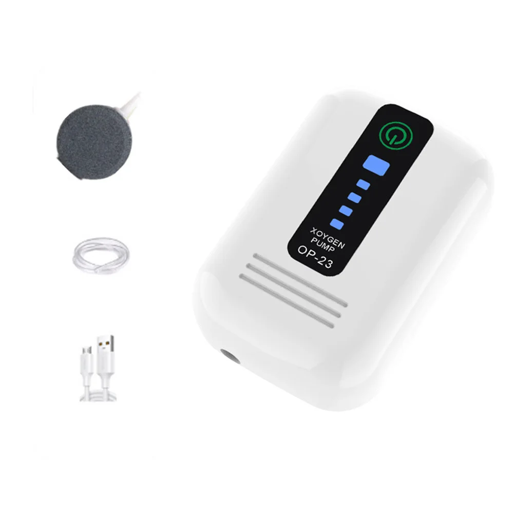 Aquarium Air Pump, Rechargeable Portable Fish Tank Air Oxygen Pump with Stone, Quiet USB Bubbler Aerator for Fishing