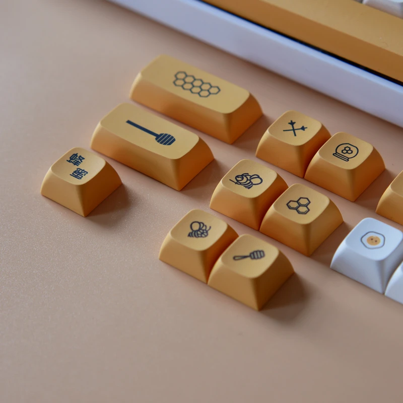 Mel e Leite Tema Key Caps Pbt Dye Subbed Bee Japonês Minimalista Branco Keycaps Xda Perfil Keycap para 61 64 68 84 104 Set - Imagem 5