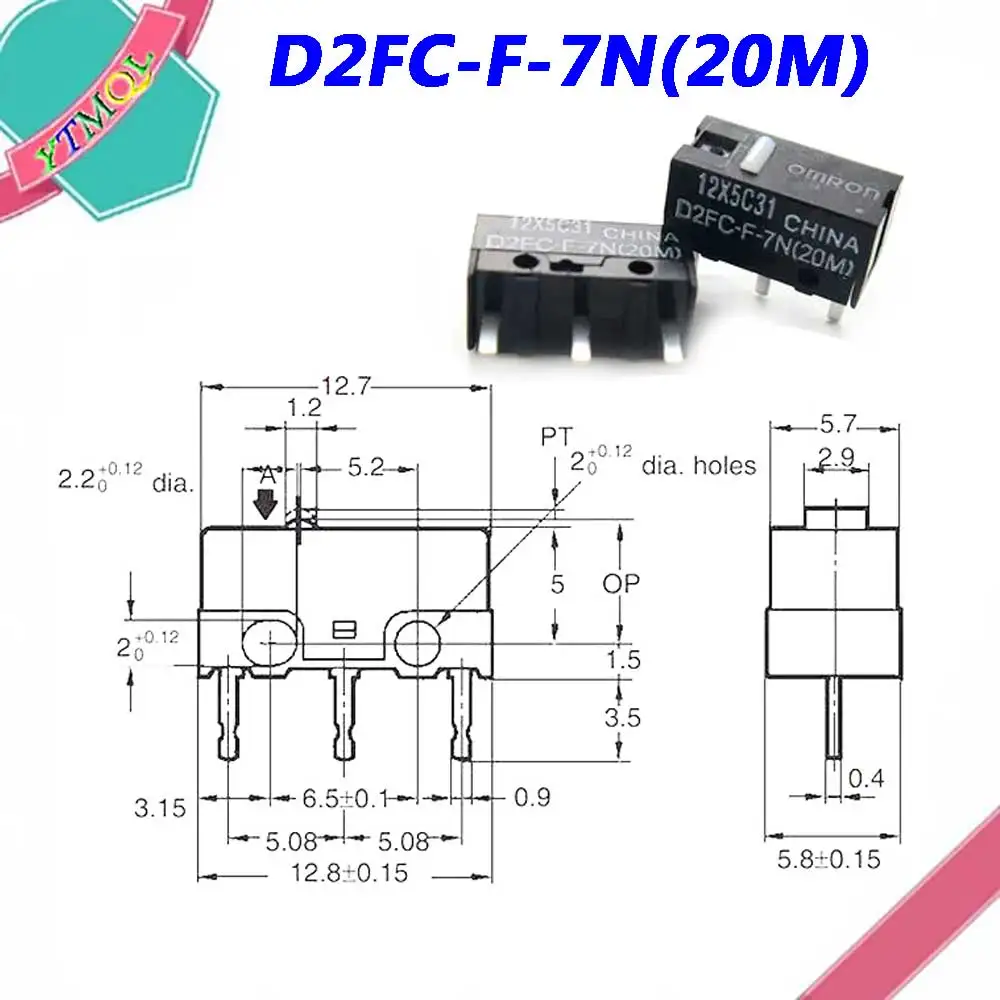 2 pz per mouse microinterruttore D2FC-F-7N 10m 20m di D2FC-F-K(50M) D2F D2F-F D2F-01 D2F-01L D2F-01FL D2F-01F-T D2F-F-3-7