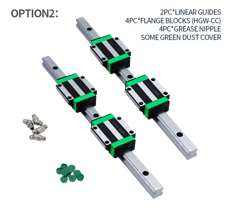 KYDCN 2pc HGR15 HGR20 Square Linear Guide Rail 100-950mm + 4pc HGH15CC HGH20CC For CNC Router Engraving