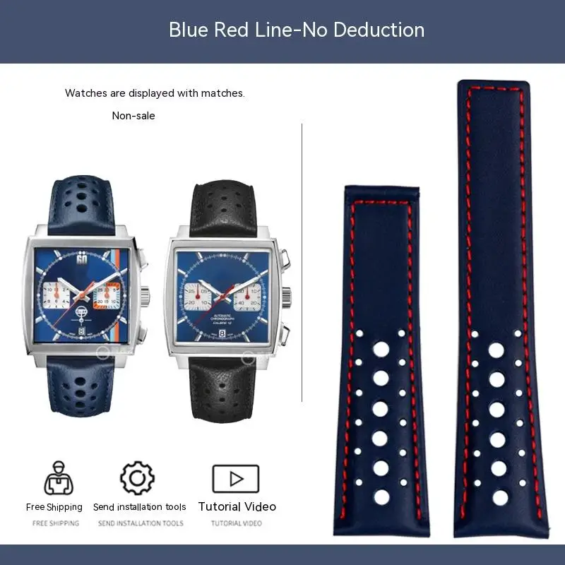 Men's Soft Genuine Cowhide Leather Watchband with Folding Buckle - 22mm, Compatible with Tag Heuer Monaco Series