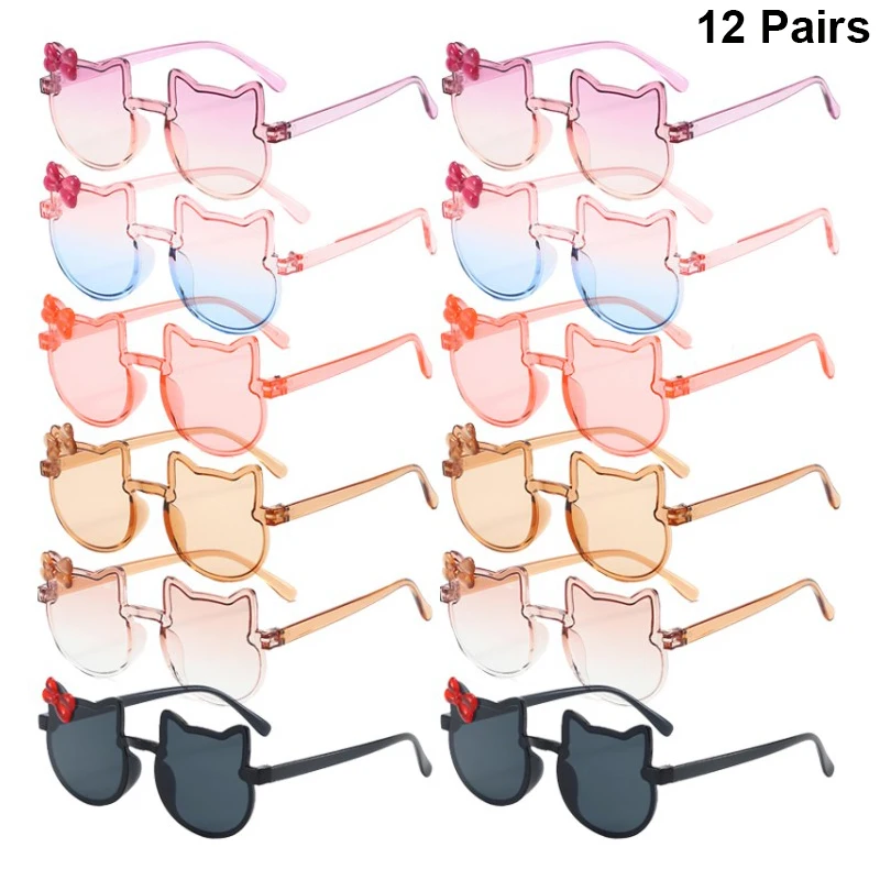 12 Pairs Kitten Shaped Sunglasses Children Fashion Multi-color Decor Shades Girls fashion sunglasses kids sunglasses children sunglasses