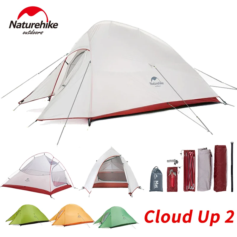 Naturehike Cloud Up 2 Tent 2 Person Ultralight Camping Tent 210T 20D Nylon Waterproof Outdoor Hiking Backpacking with Mat