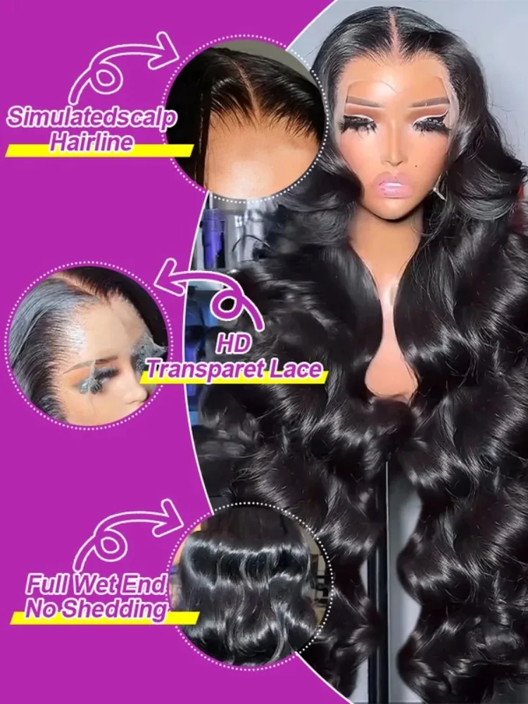 Body Wave 13x6 360 Hd Lace Front Human Hair Wig Brazilian 30 40 46Inch Loose Water Wave Glueless Lace Frontal Wig For Women 250%