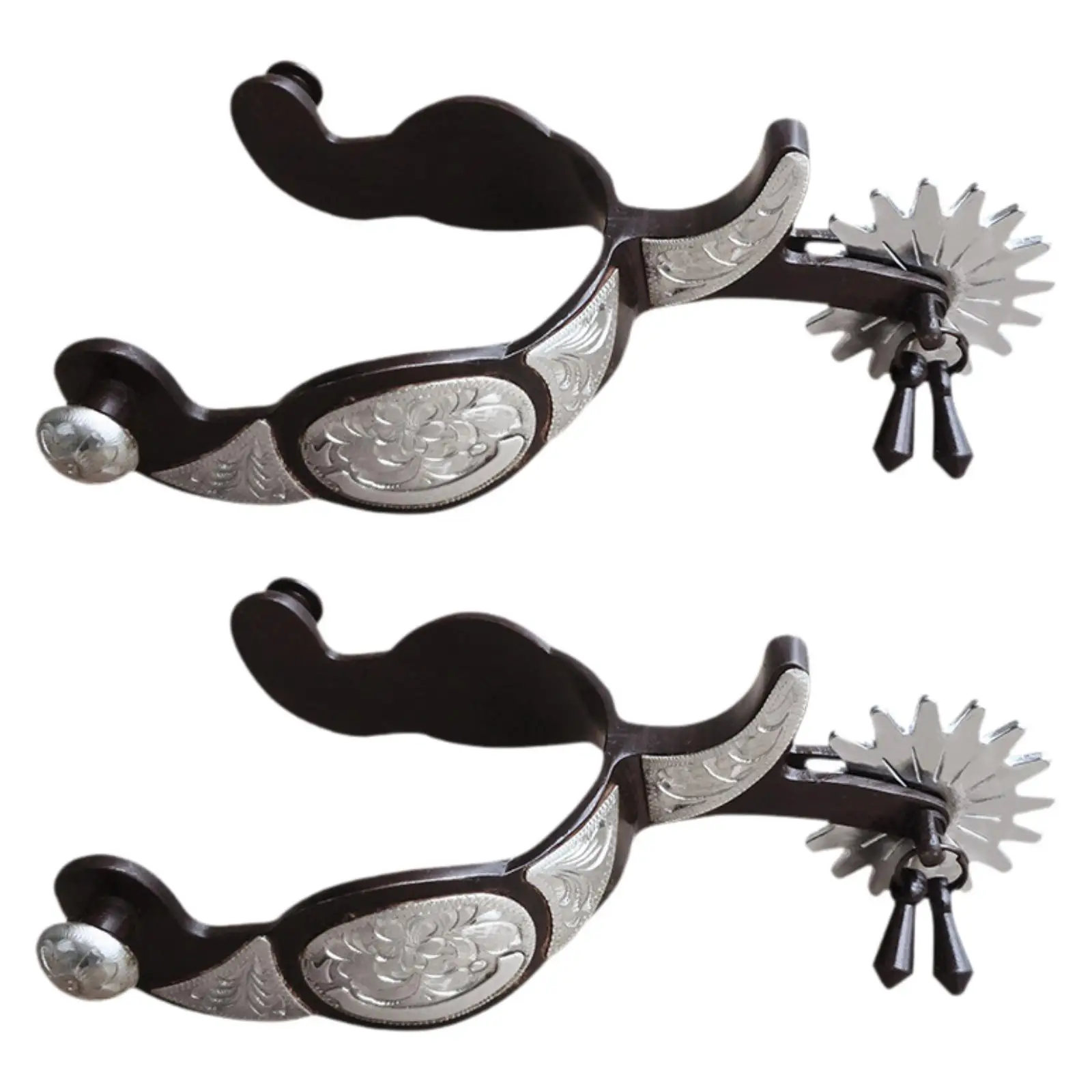2 Pieces Western Cowboy Spur Horse Spur with Gear Decoration Carved Horse Boot Spur Retro Design for Competition Equestrian