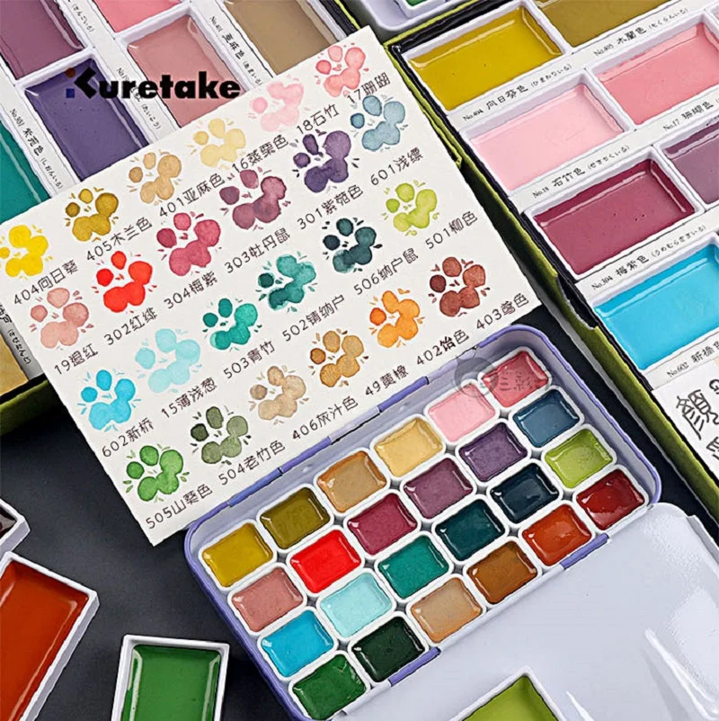 Japan KURETAKE limited spring color 24 colors vintage fixed Chinese Watercolor Painting Set