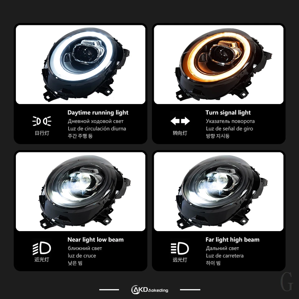 VLAND Fari Anteriori A LED Per Mini Cooper F56 (2014-2018) – DRL E Frecce Sequentiali – Versione Alogena – Ambra Switchback - 2