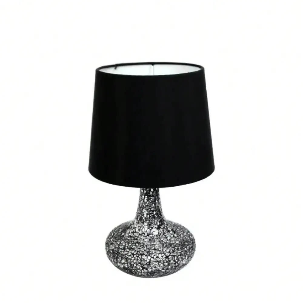 14.17 in. Mosaic Tiled Glass Genie Table Lamp with Satin Look Fabric Shade for Night Stands, Living Room, Office